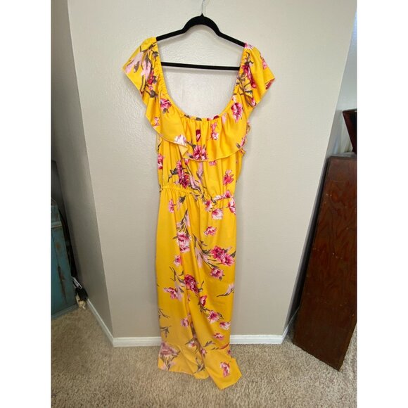 Indulgence Yellow Floral Ruffle Maxi Dress 3X Womens 100% Polyester Summer Style - Picture 5 of 7